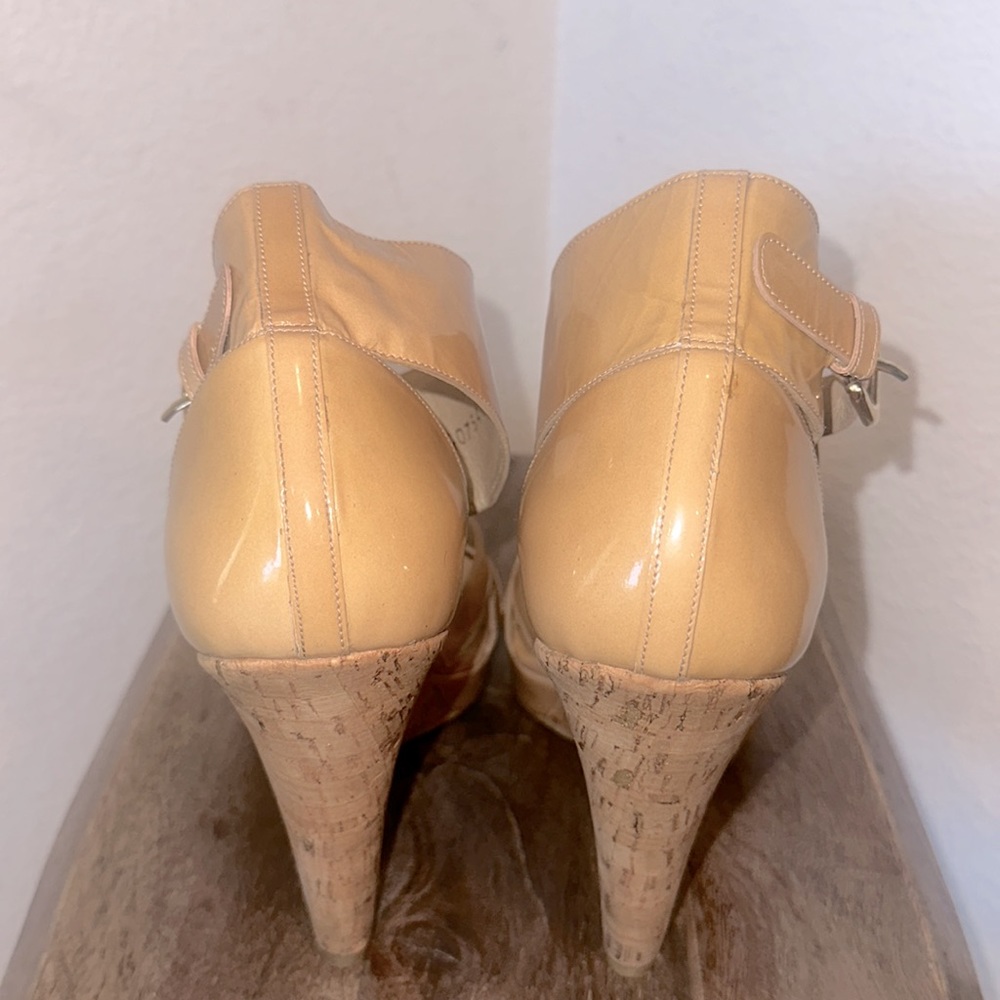 STUART WEITZMAN HILDA Sandal Metallic Cork Wedge Adobe Aniline Patent Size 9M - Picture 6 of 17